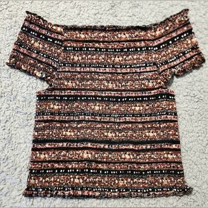 Boho Smocked Off-Shoulder Crop Top